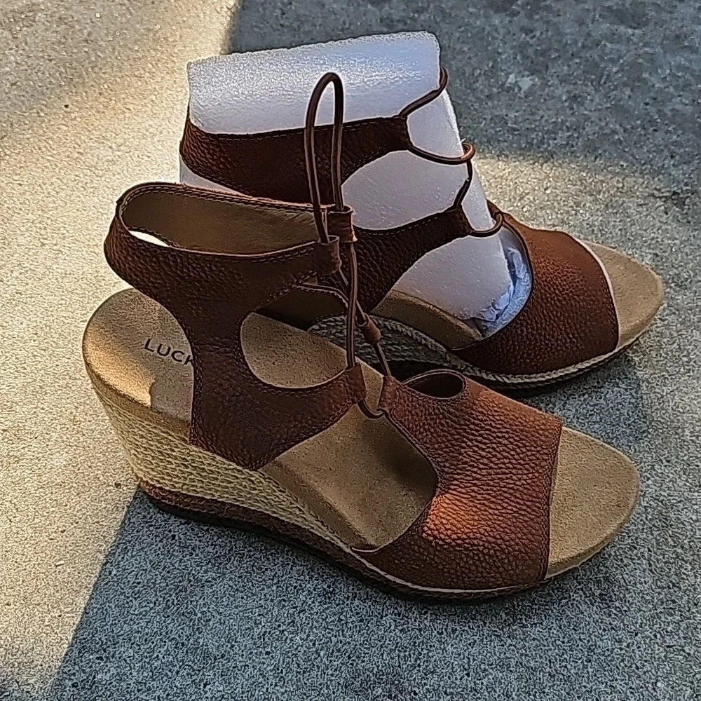 Lucky Brand Yejida Espadrille Wedge Sandal - Maple Sugar Nubuck Leather 7.5 M